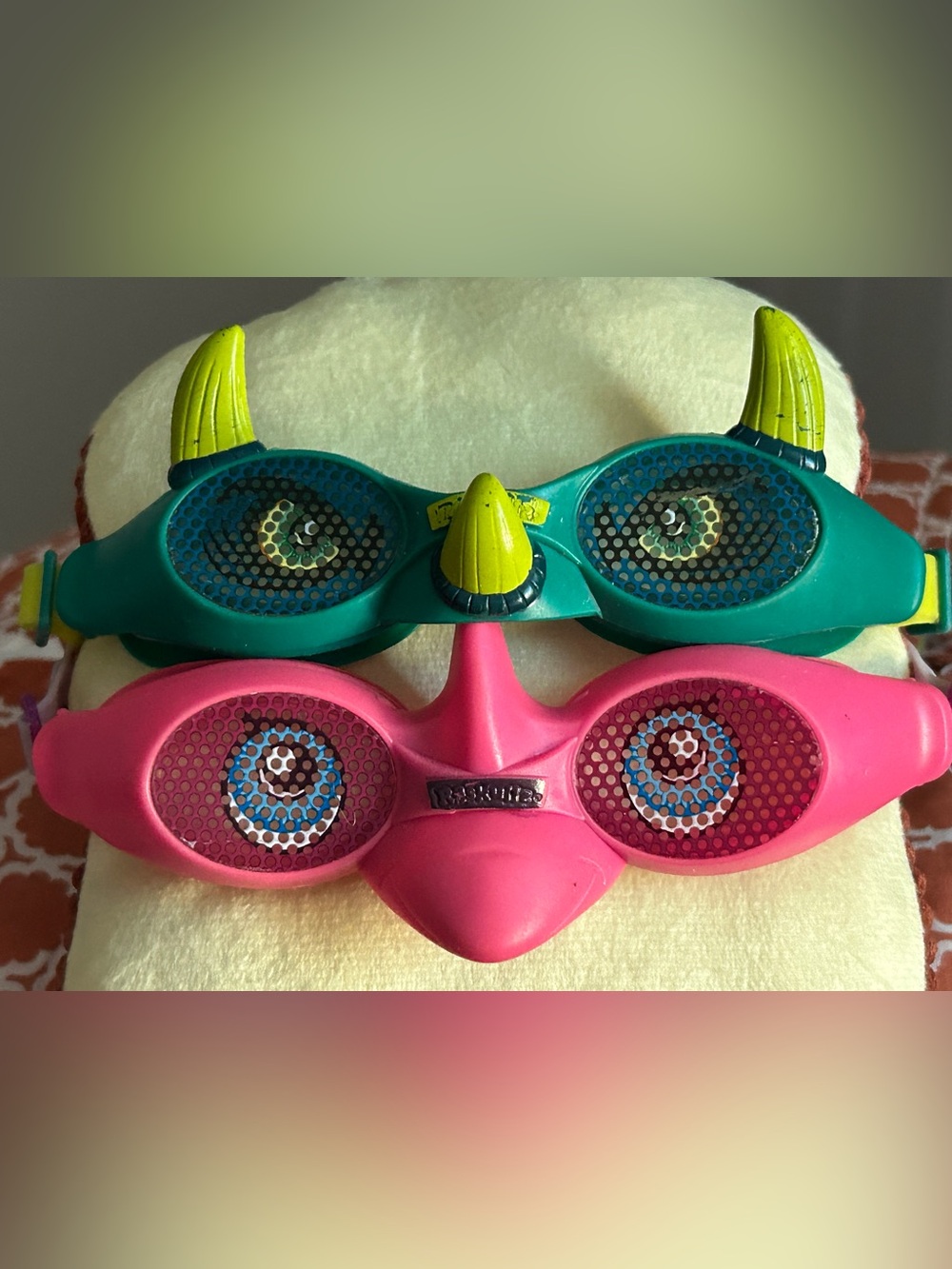 Monster Character Themed Colorful Pink & Green Swimming Goggles Set 2 EUC